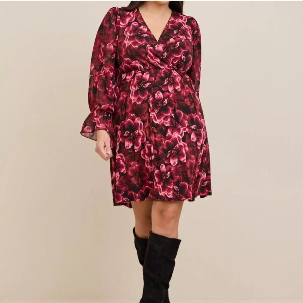 Torrid Mini Studio Knit Babydoll Floral Dress Multi 3X boho grunge whimsigoth Y2